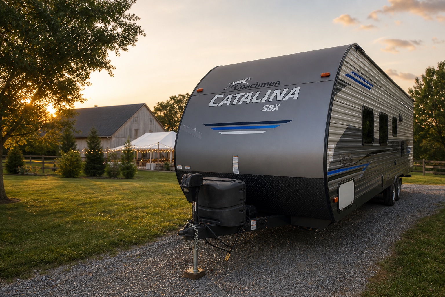 2020 Coachmen Catalina SBX travel trailer set up at a private event property
